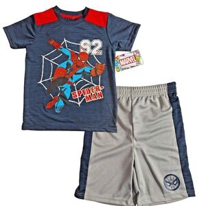 Marvel Spider-Man 2 Piece Set:‎ T-shirt Blue Shorts Size 6T New